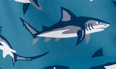 Shop Hatley Kids' Sneak Around Sharks Swim Trunks In Blue