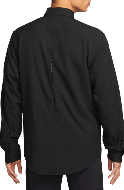 Shop Nike Dri-fit Acg Uv Devastation Performance Button-up Trail Shirt In Black/ Summit White