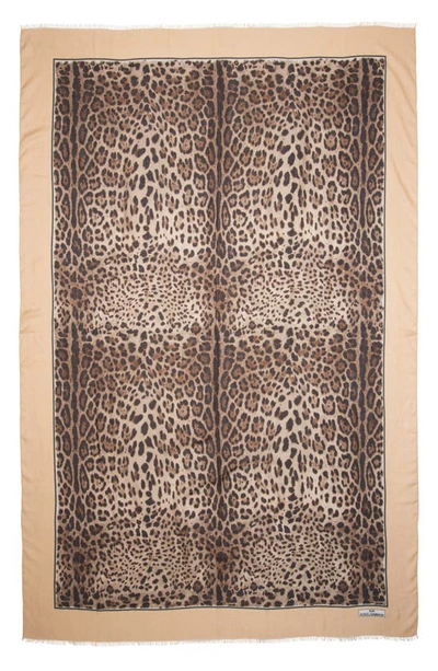 Shop Dolce & Gabbana Leopard Print Modal & Cashmere Scarf In Lt Brown Print