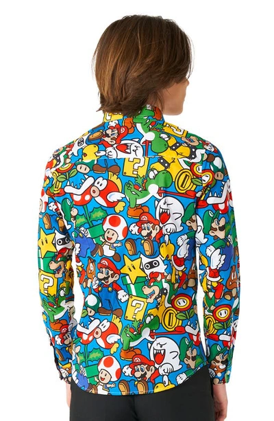Opposuits Big Kid Boys Spread Collar Long Sleeve Super Mario Dress Shirt In Blue