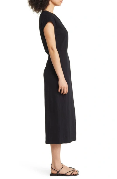 Shop Caslon Twist Waist Organic Cotton Midi T-shirt Dress In Black