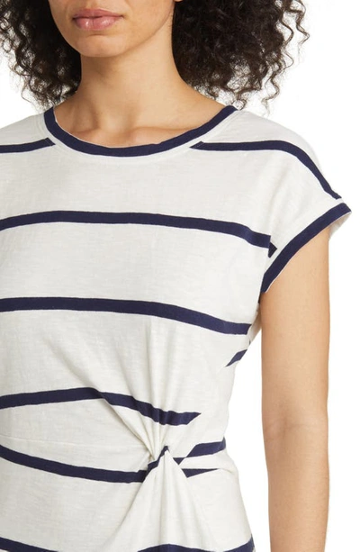 Shop Caslon Twist Waist Organic Cotton Midi T-shirt Dress In Ivory- Navy Peacoat Stripe