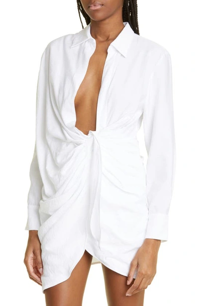 Shop Jacquemus La Robe Bahia Long Sleeve Sash Dress In 100 White