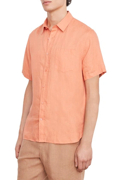 Shop Vince Classic Fit Short Sleeve Linen Shirt In Sun Coral