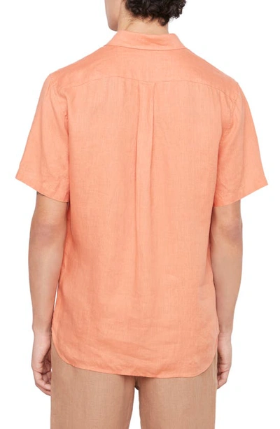 Shop Vince Classic Fit Short Sleeve Linen Shirt In Sun Coral