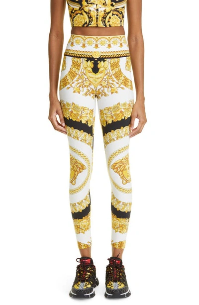 Shop Versace Medusa Head Print Leggings In Bianco/ Oro/ Nero