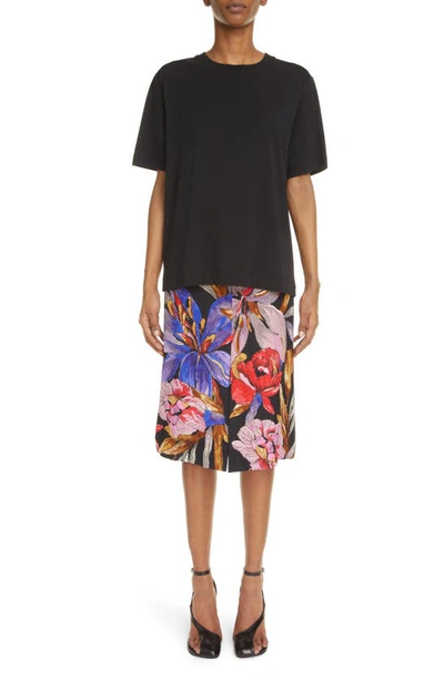 Shop Dries Van Noten Shea Floral Print Midi Skirt In Black 900