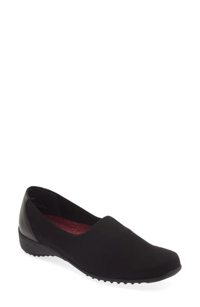 Shop Munro Traveler Slip-on In Black Stretch Fabric