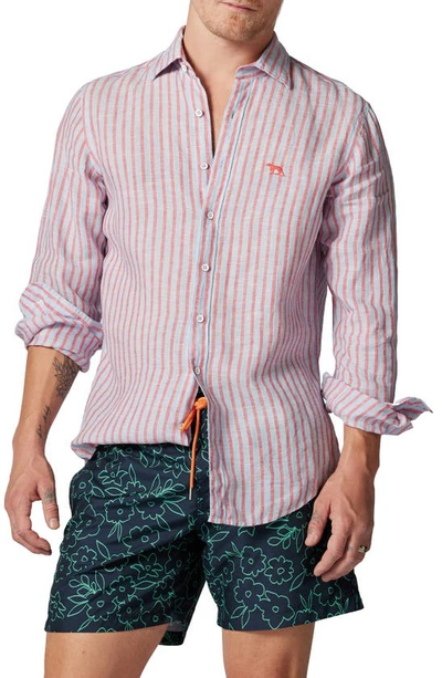 Shop Rodd & Gunn Mclean Park Stripe Linen Button-up Shirt In Sky