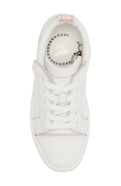 Shop Christian Louboutin Kids' Funnyto Calfskin Leather Sneaker In Bianco/ Rosy