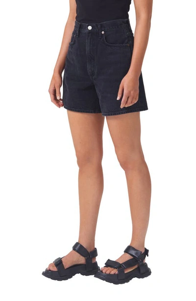 Shop Agolde Stella Super High Waist Organic Cotton Denim Shorts In Bat