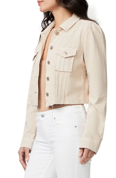 Paige Pacey Raw Hem Crop Twill Jacket In Soft Beige