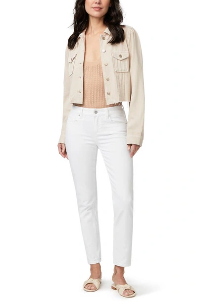 Paige Pacey Raw Hem Crop Twill Jacket In Soft Beige