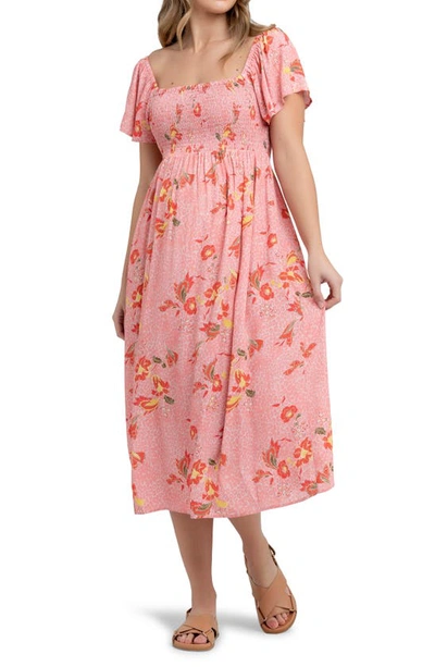Shop Ripe Maternity Libby Floral Print Smocked Maternity Dress In Pink