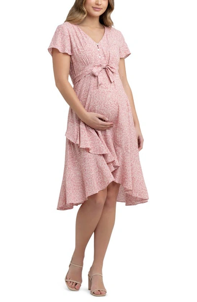 Shop Ripe Maternity Vanessa Floral Print Maternity/nursing Dress In Dusty Coral