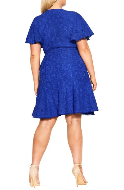 Shop City Chic Sweet Luv Lace Faux Wrap Dress In Royal Blue