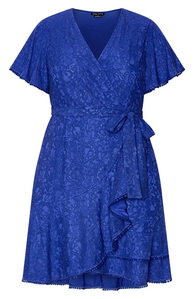 Shop City Chic Sweet Luv Lace Faux Wrap Dress In Royal Blue