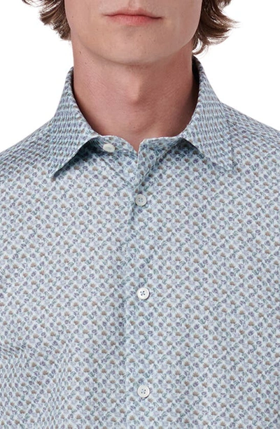Shop Bugatchi Ooohcotton® Tech Floral Knit Short Sleeve Button-up Shirt In Sage