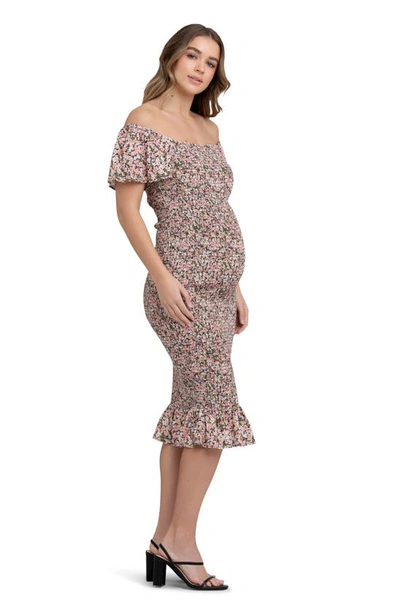 Shop Ripe Maternity Sophia Floral Smocked Maternity Dress In Pink Multi