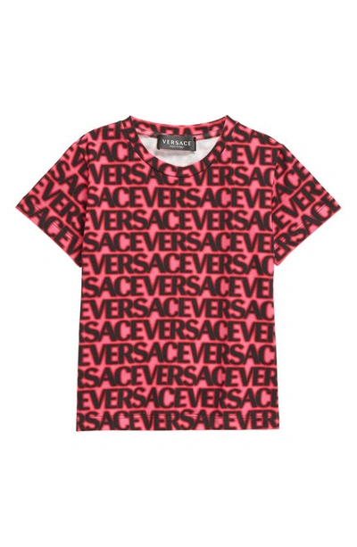 Shop Versace Kids'  On Repeat Stretch Cotton T-shirt In Black Tropical Pink
