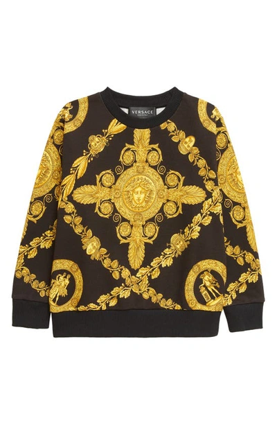 Shop Versace Kids' Baroque Print Cotton Sweatshirt In Black Gold