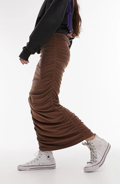 Shop Topshop Ruched Maxi Skirt In Brown