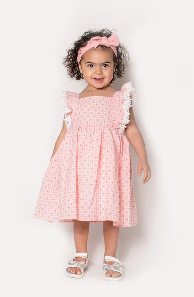 Popatu Kids' Lace Trim Pinafore Dress In Raspberry