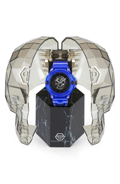 Shop Philipp Plein The Skull Plastic Strap Watch, 44mm In Transparent Blue