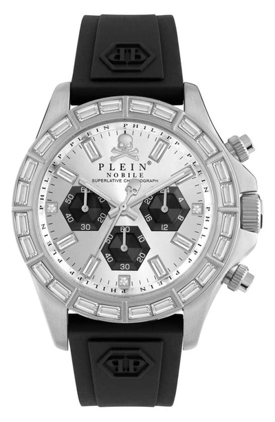 Shop Philipp Plein Nobile Racing Silicone Strap Chronograph Watch, 43mm In Stainless Steel