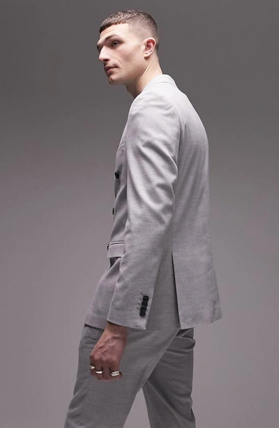 Shop Topman Skinny Fit Herringbone Double Breasted Suit Jacket In Grey
