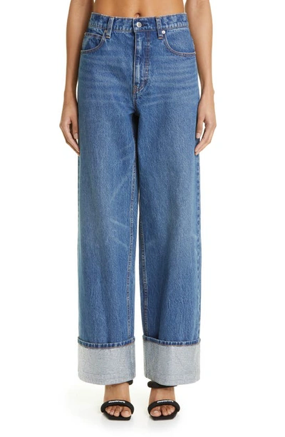 Shop Alexander Wang Crystal Cuff Wide Leg Jeans In Deep Blue