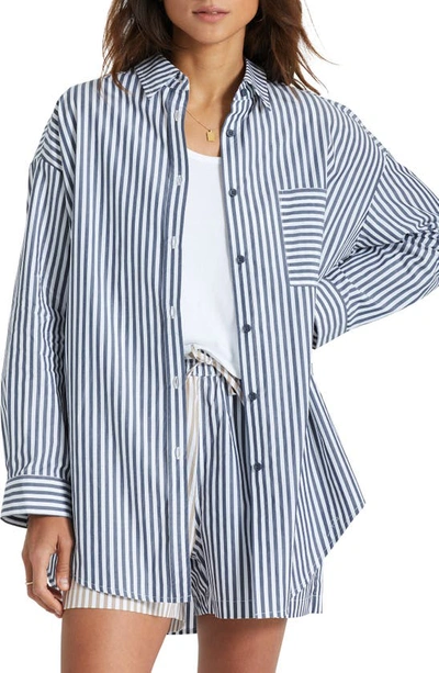 Brixton Sidney Oversize Button-up Shirt In Washed Navy