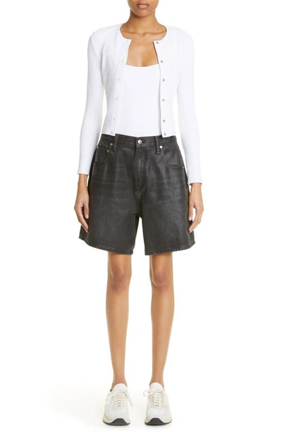 Shop Alexander Wang Oversize Coated Loose Fit Denim Shorts In Grey Aged