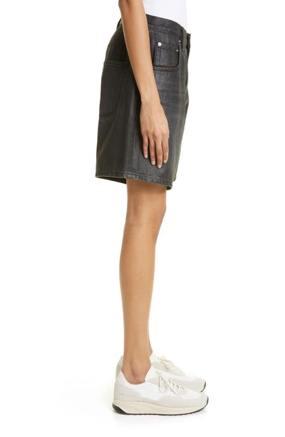 Shop Alexander Wang Oversize Coated Loose Fit Denim Shorts In Grey Aged