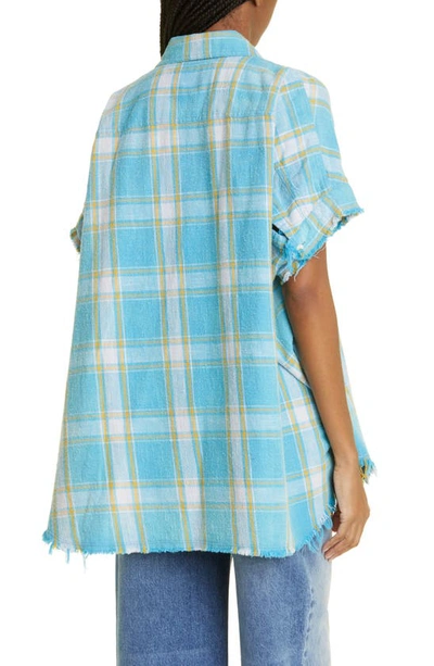 R13 Short Sleeve Boxy Button-up Shirt In Light Blue Plaid In Lt Blue Plaid