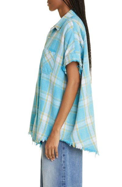 R13 Short Sleeve Boxy Button-up Shirt In Light Blue Plaid In Lt Blue Plaid