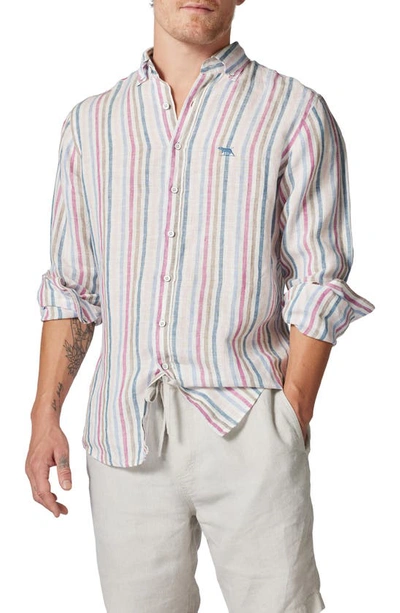 Shop Rodd & Gunn Gimmerburn Stripe Linen Button-up Shirt In Snow