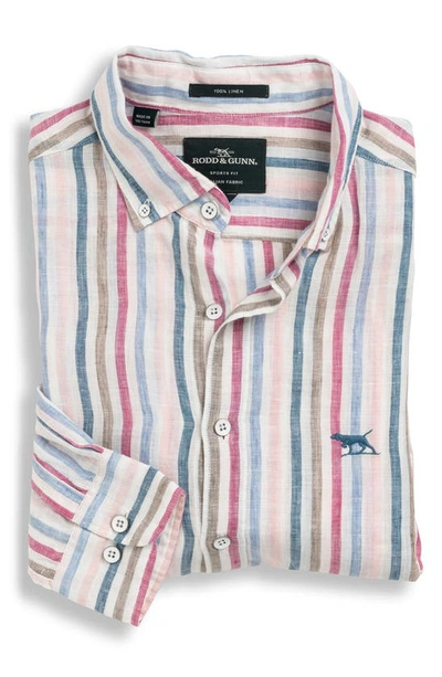 Shop Rodd & Gunn Gimmerburn Stripe Linen Button-up Shirt In Snow