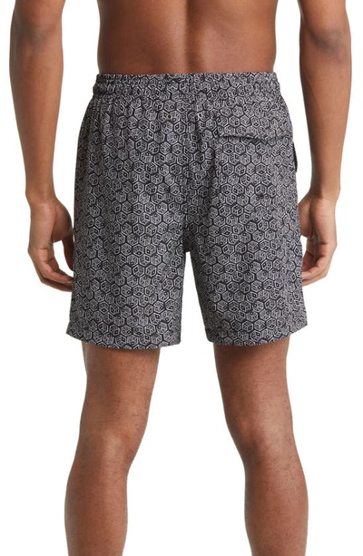 Shop Stone Rose Dice Print Swim Trunks In Black