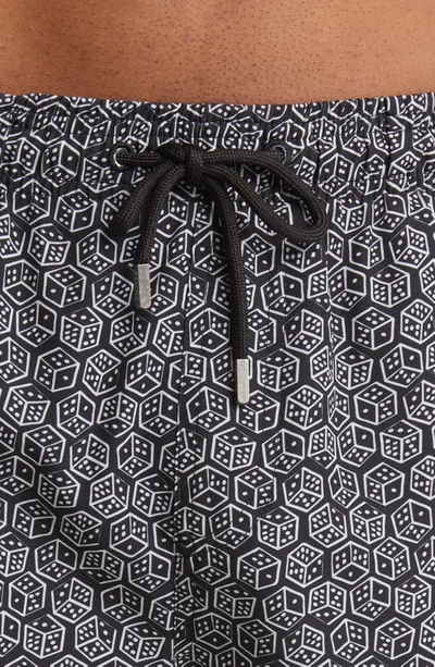 Stone Rose Dice Print Swim Trunks In Black
