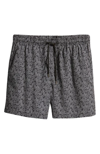 Shop Stone Rose Dice Print Swim Trunks In Black