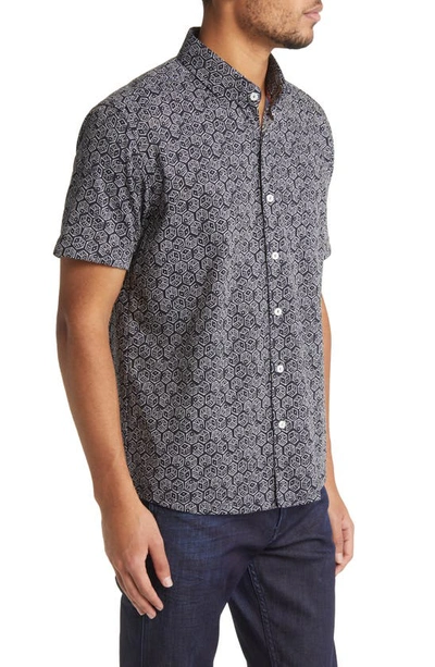 Shop Stone Rose Dry Touch® Performance Dice Print Short Sleeve Button-up Shirt In Black