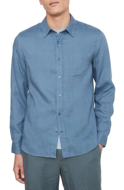 Shop Vince Linen Button-up Shirt In Night Blue