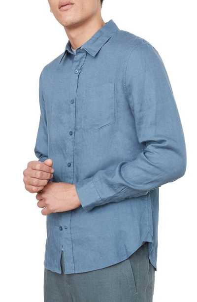 Shop Vince Linen Button-up Shirt In Night Blue