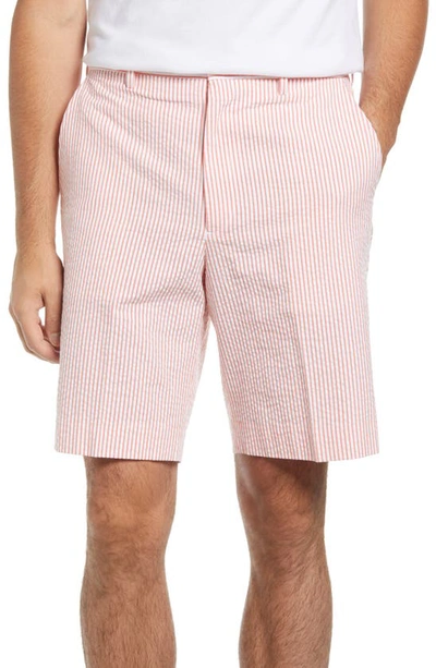 Shop Berle Flat Front Seersucker Shorts In Orange