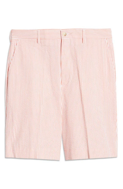 Shop Berle Flat Front Seersucker Shorts In Orange