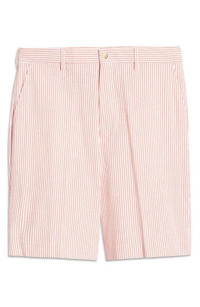 Berle Flat Front Seersucker Shorts In Orange