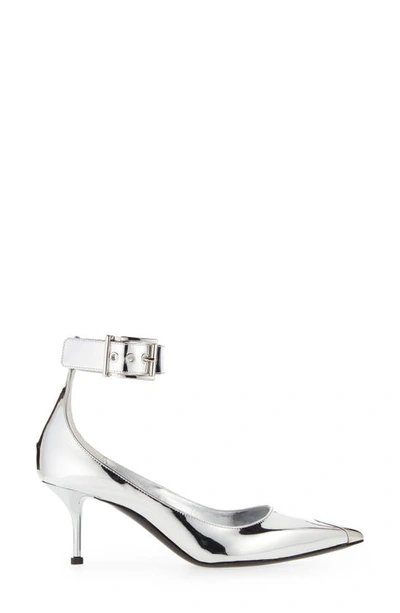 Shop Alexander Mcqueen Punk Ankle Strap Pointed Toe Pump In Silver