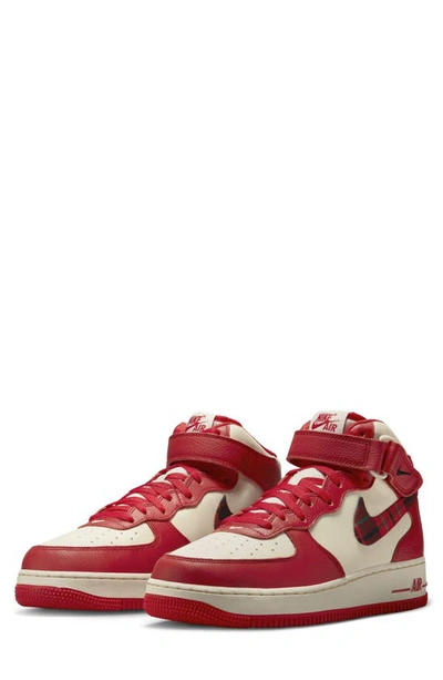 Nike Air Force 1 Mid '07 LX Plaid Cream Red Sneakers - Farfetch