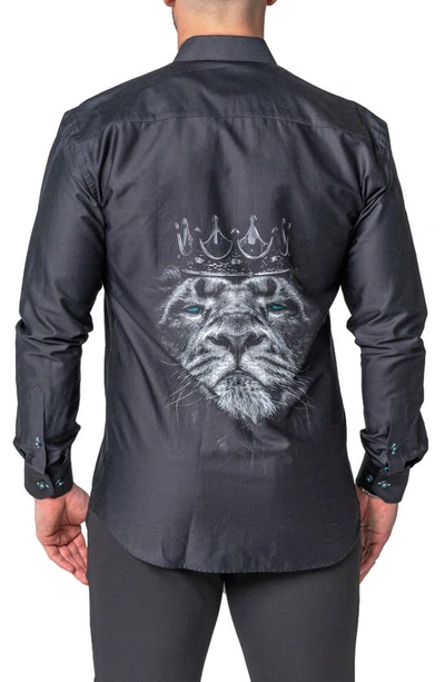 Shop Maceoo Fibonacci Lion Crown Regular Fit Cotton Blend Button-up Shirt In Black